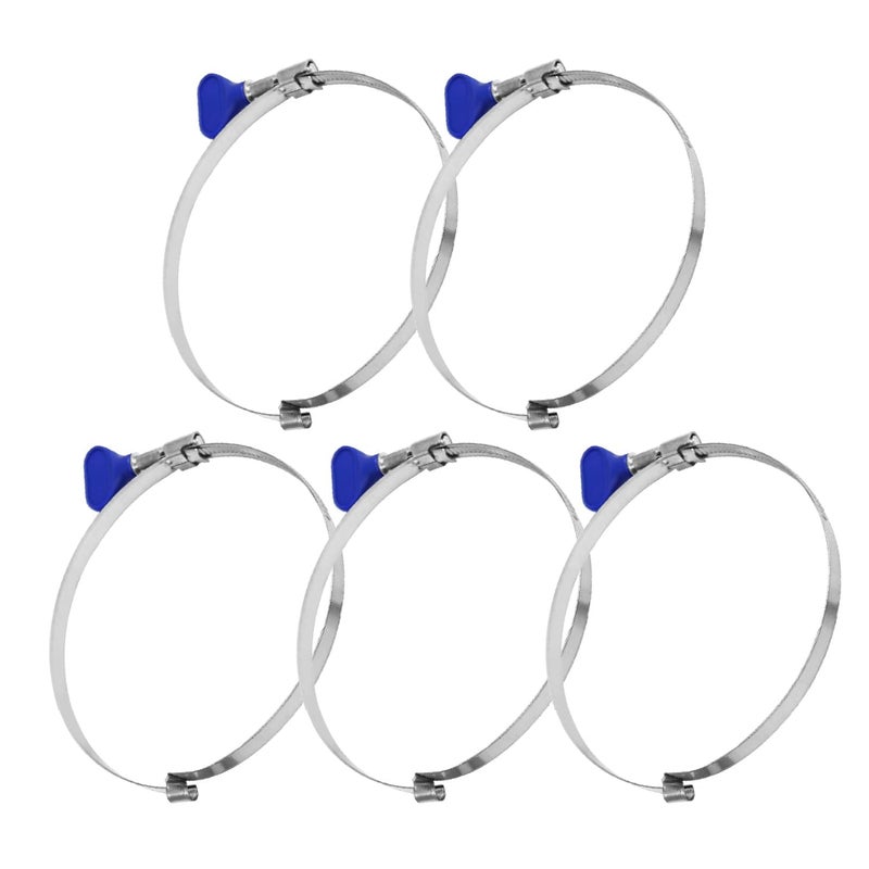 POWERTEC 70226 4 Inch Left Hand Keyed Bridge Hose Clamp, Thumb Screw Key Adjustable Stainless Steel Hose Clamps for Dust Collection, Dust Collector and Dryer Vent Hose, 5 pack - Image 1